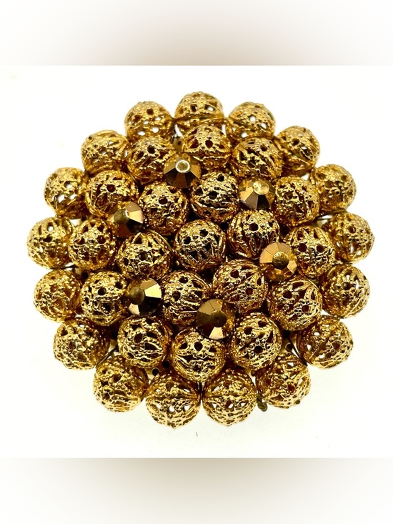 Vintage Jewelry - Vintage Filigree Bead Cluster Brooch Gold Tone Statement Pin Mid Century
